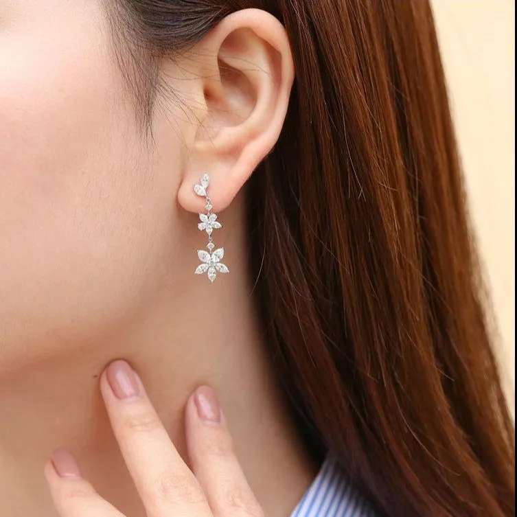 Luxury Diamond Flower Dangle Drop Earrings