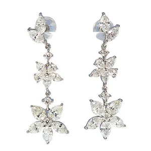 Luxury Diamond Flower Dangle Drop Earrings