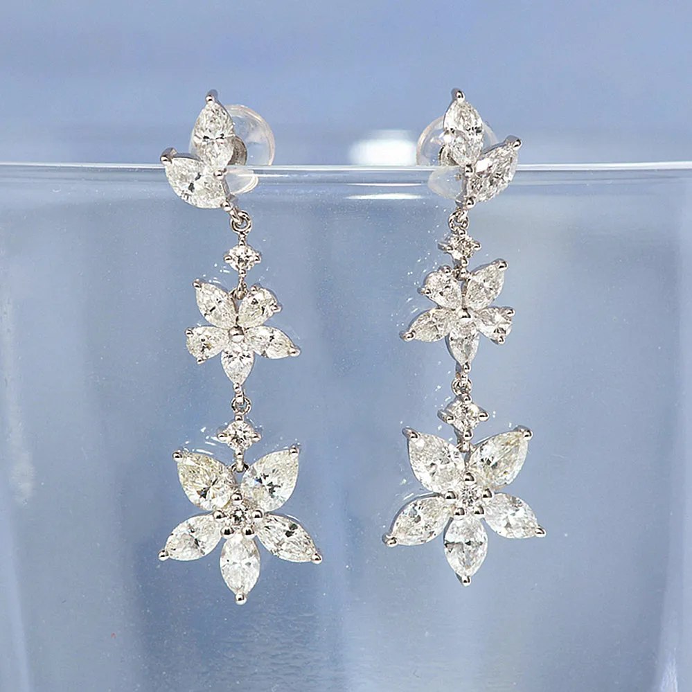 Luxury Diamond Flower Dangle Drop Earrings
