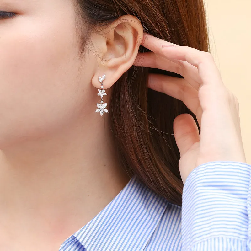 Luxury Diamond Flower Dangle Drop Earrings