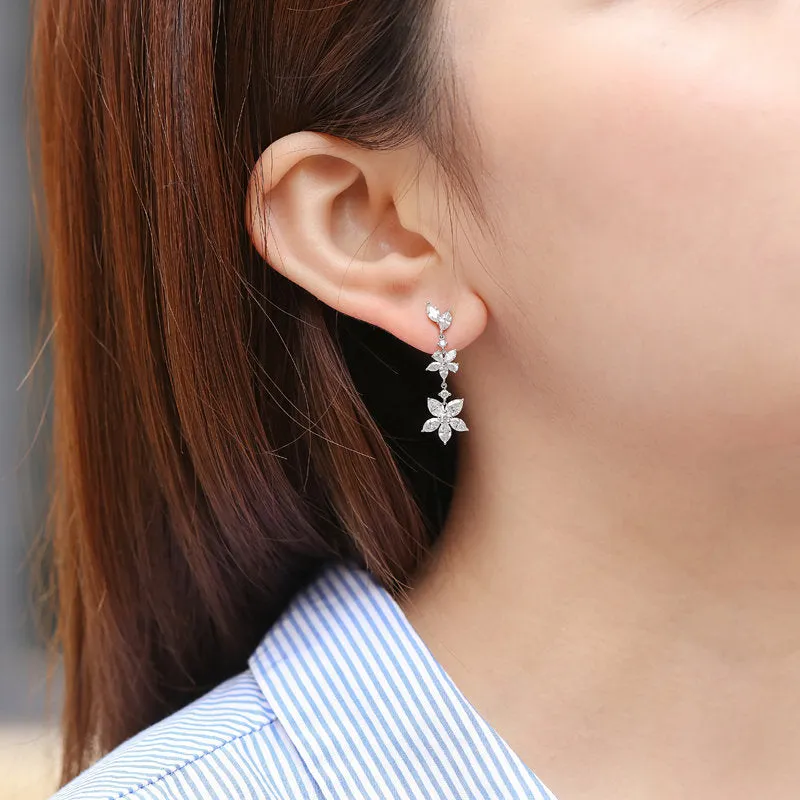 Luxury Diamond Flower Dangle Drop Earrings