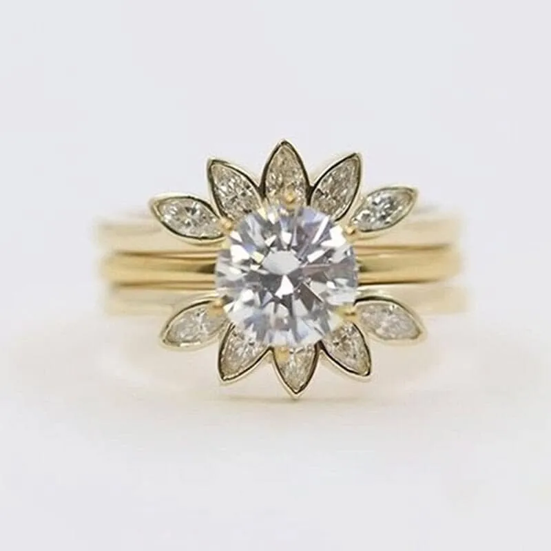 Luxury Flower Shaped Created Diamond Ring Set- Black Diamonds New York