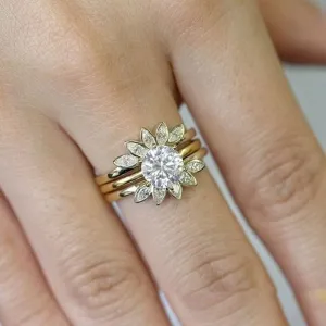 Luxury Flower Shaped Created Diamond Ring Set- Black Diamonds New York