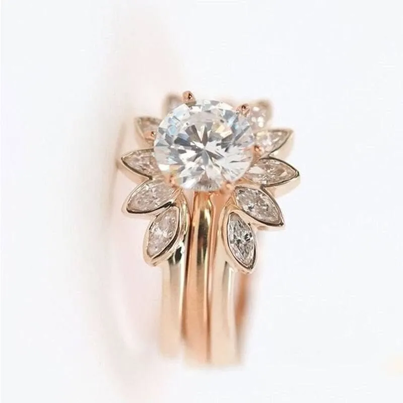 Luxury Flower Shaped Created Diamond Ring Set- Black Diamonds New York
