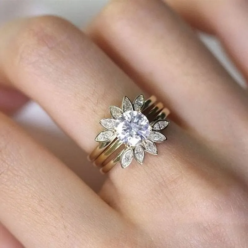 Luxury Flower Shaped Created Diamond Ring Set- Black Diamonds New York