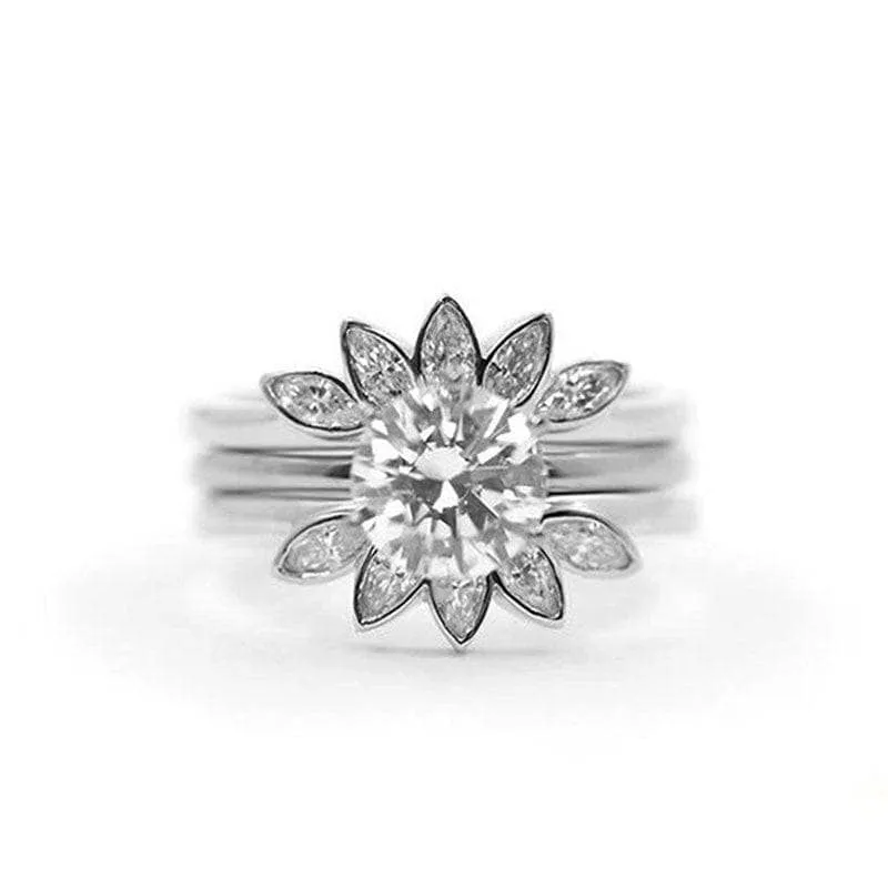 Luxury Flower Shaped Created Diamond Ring Set- Black Diamonds New York