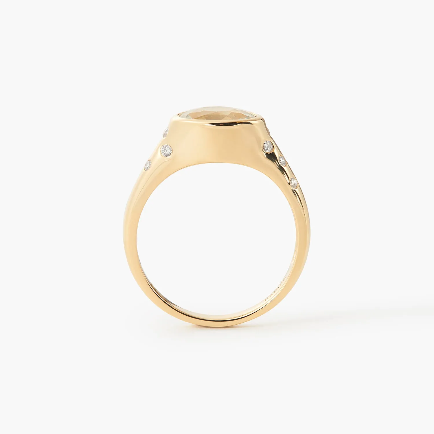 Luxury Vintage Women's 14K Gold Natural Green Crystal Oval Cut Brilliant Cut Bezel And Pave Set Diamond Domed Polished Wedding Band Engagement Rings