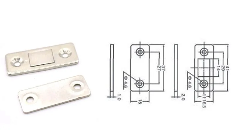 Magnet Disc Chrome Rectangle W/ 2 Holes 40 X 16 X 2.0mm (Id: 5mm)