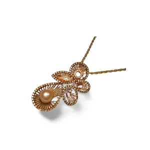 Magnificent 18K Rose Gold Champagne Diamond Pearl Pendant Necklace