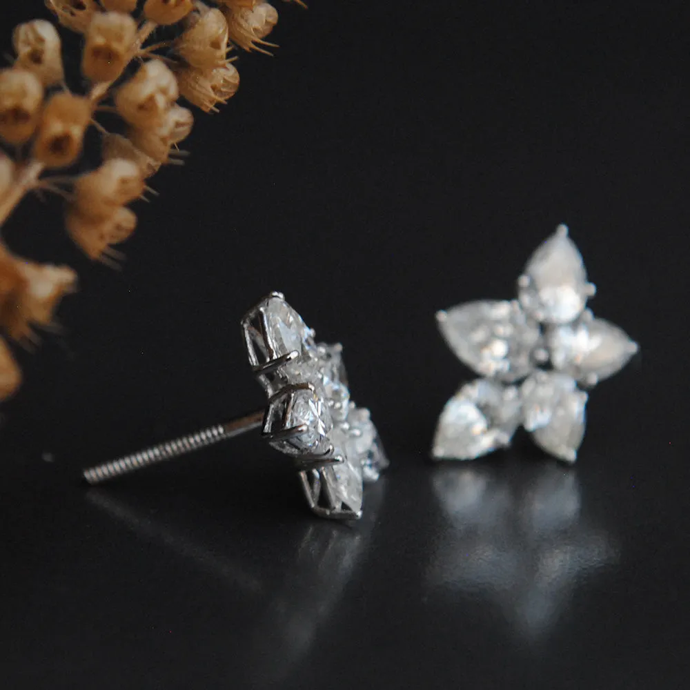 Magnificent Pear Diamond Cluster Ear Clips