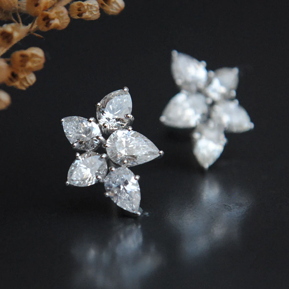 Magnificent Pear Diamond Cluster Ear Clips