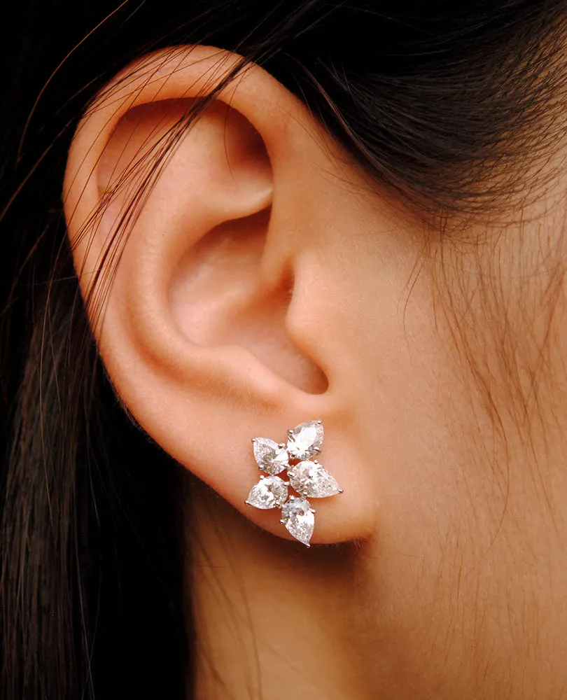 Magnificent Pear Diamond Cluster Ear Clips