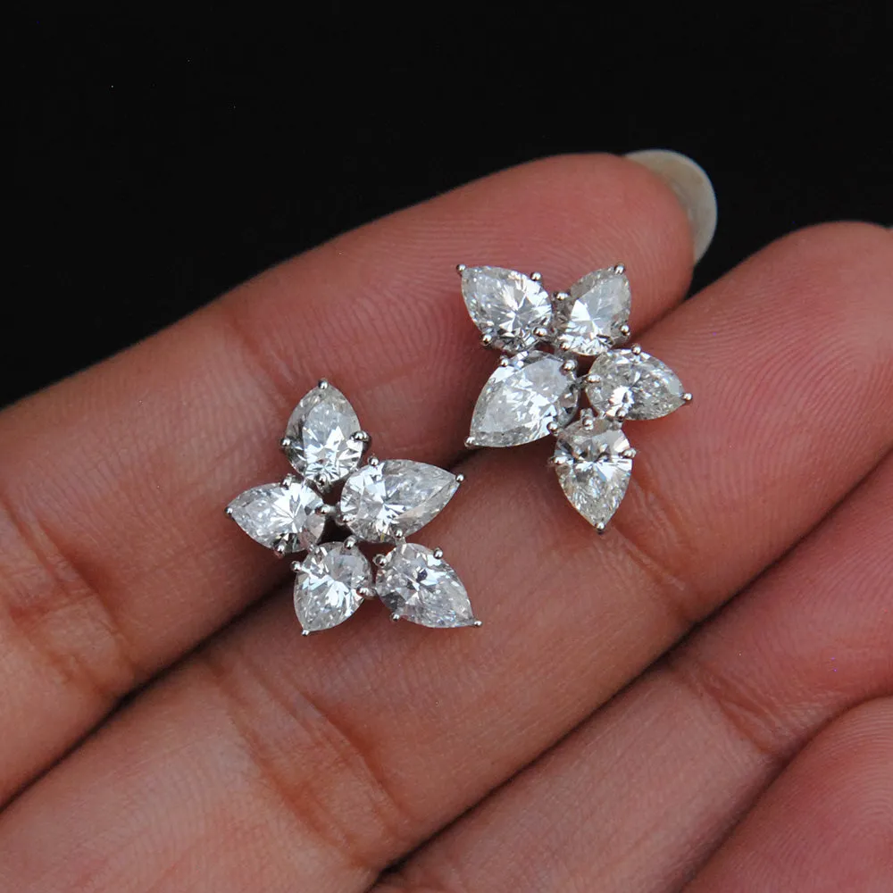 Magnificent Pear Diamond Cluster Ear Clips