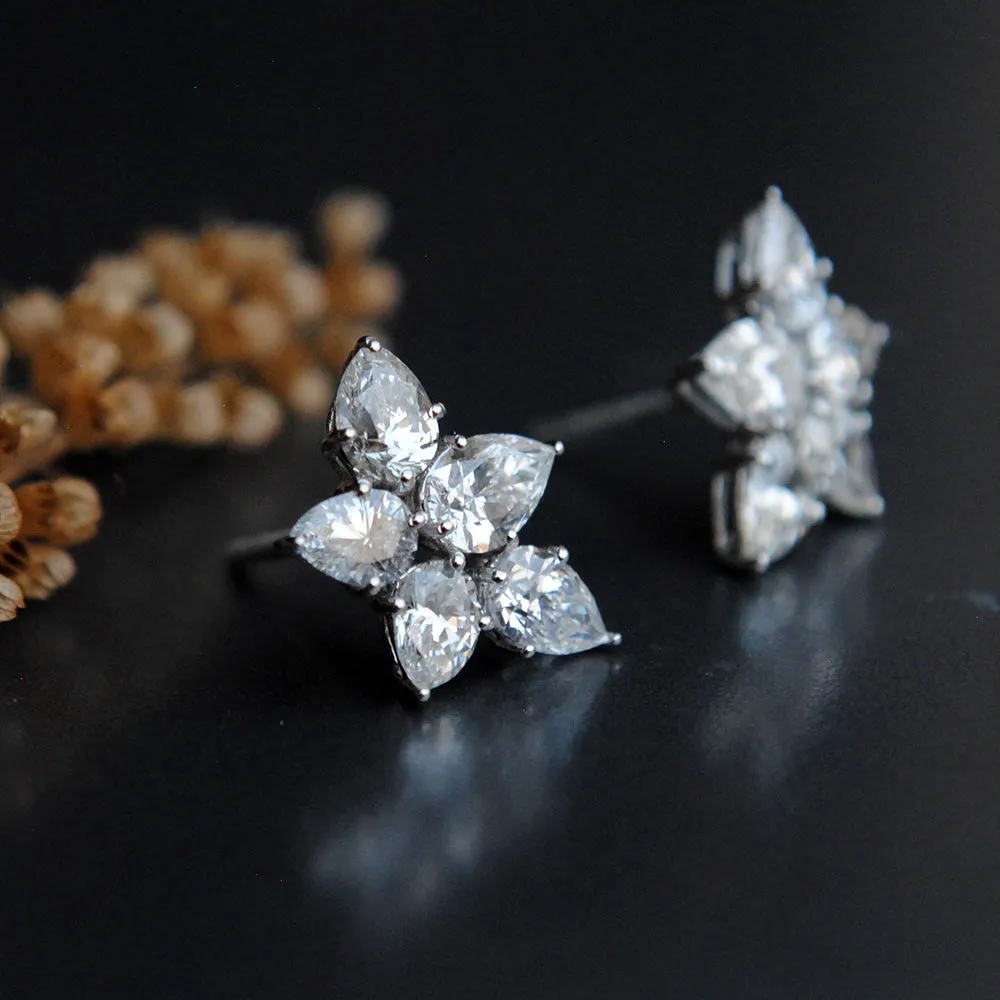 Magnificent Pear Diamond Cluster Ear Clips
