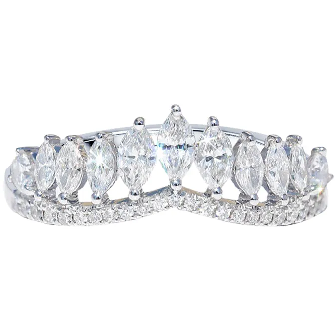Marquise Cut Diamond Chevron Curved V-Shape Ring Guard