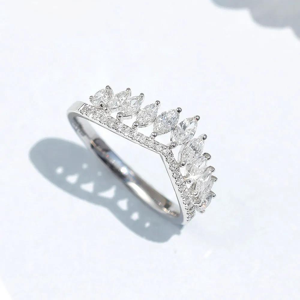 Marquise Cut Diamond Chevron Curved V-Shape Ring Guard