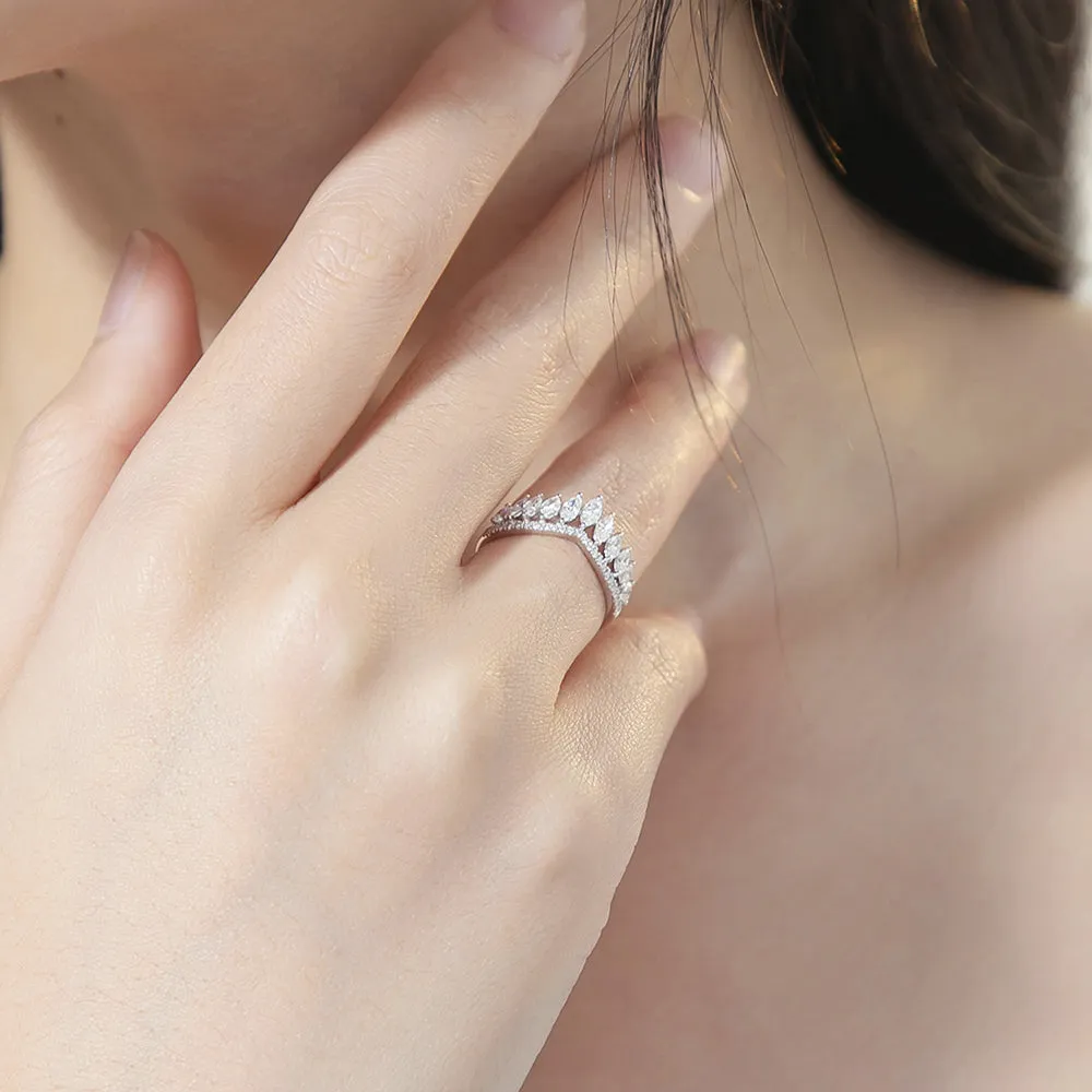 Marquise Cut Diamond Chevron Curved V-Shape Ring Guard