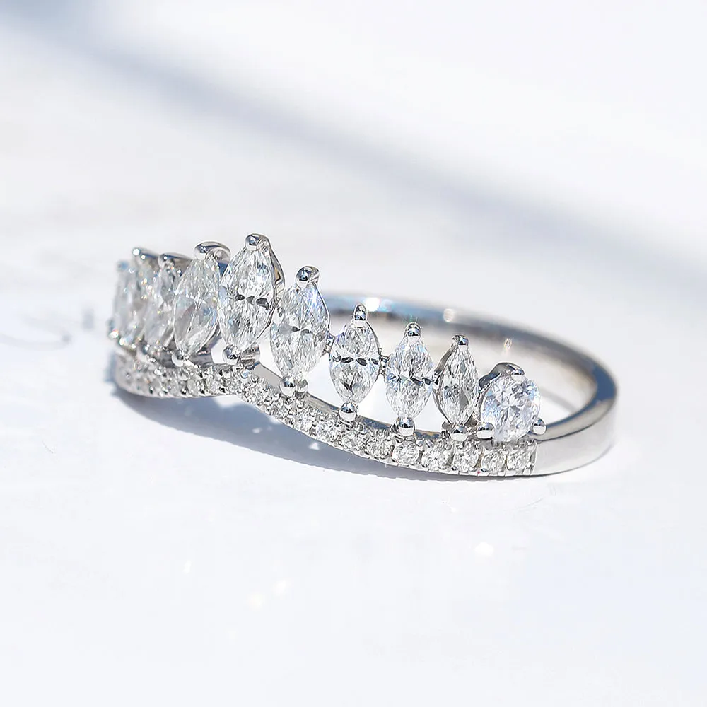 Marquise Cut Diamond Chevron Curved V-Shape Ring Guard