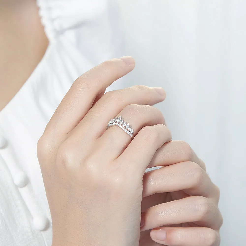Marquise Cut Diamond Chevron Curved V-Shape Ring Guard