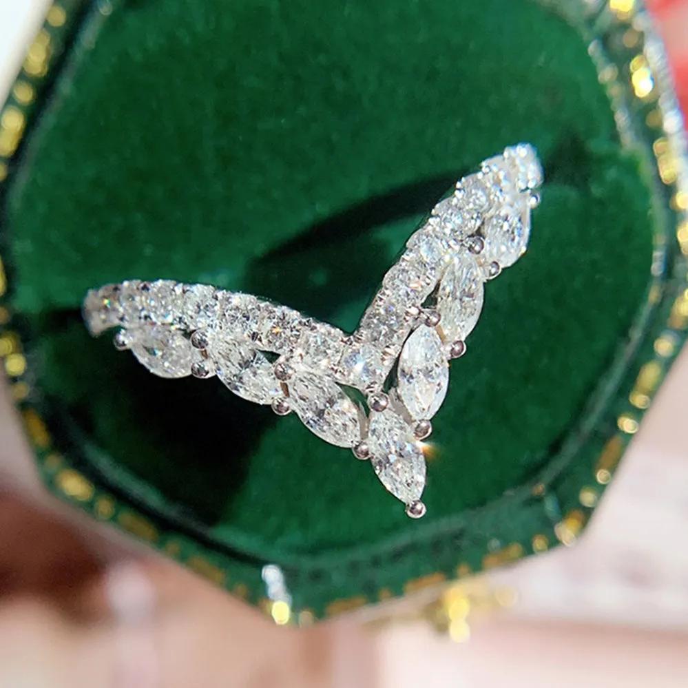 Marquise Cut Diamond Contour V-Shape Ring