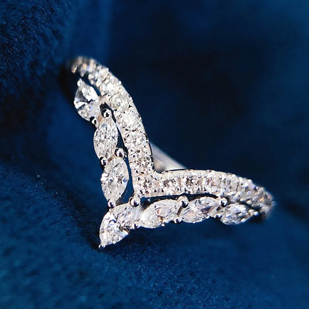 Marquise Cut Diamond Contour V-Shape Ring