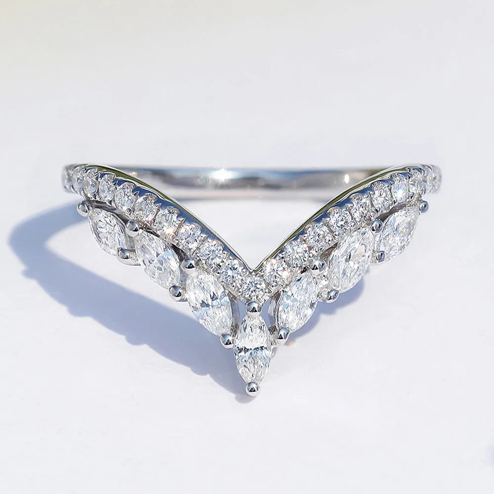 Marquise Cut Diamond Contour V-Shape Ring