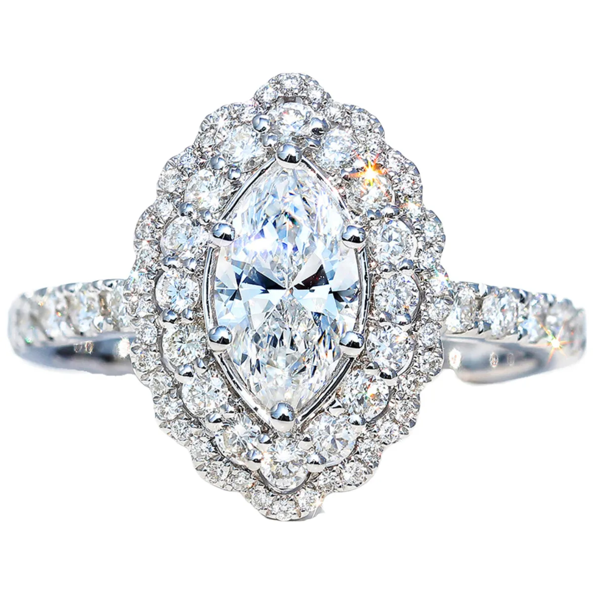 Marquise Cut GIA Diamond Double Halo Engagement Ring