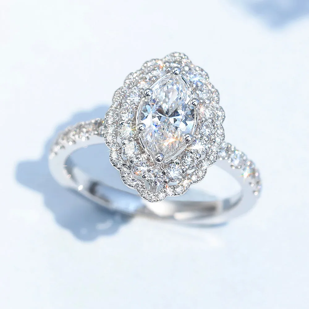 Marquise Cut GIA Diamond Double Halo Engagement Ring