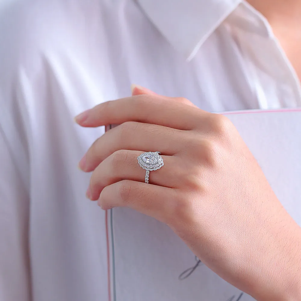 Marquise Cut GIA Diamond Double Halo Engagement Ring