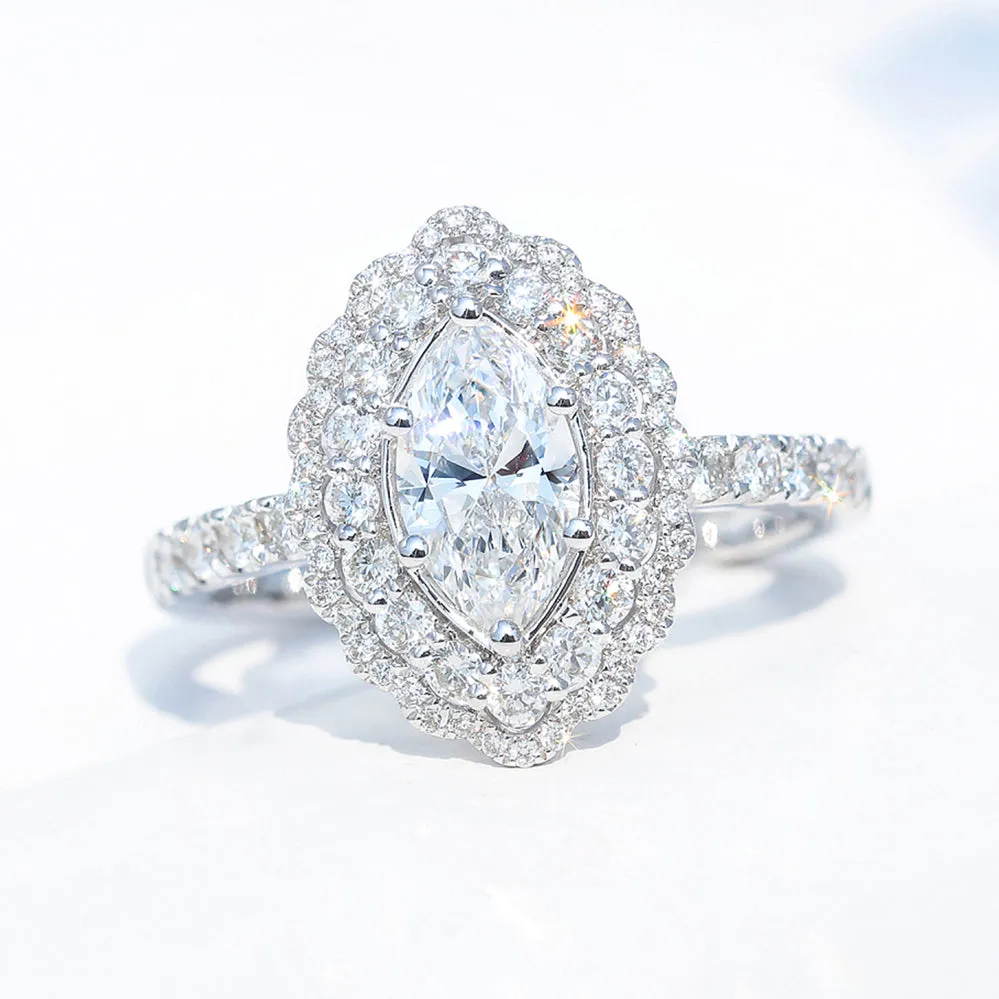 Marquise Cut GIA Diamond Double Halo Engagement Ring