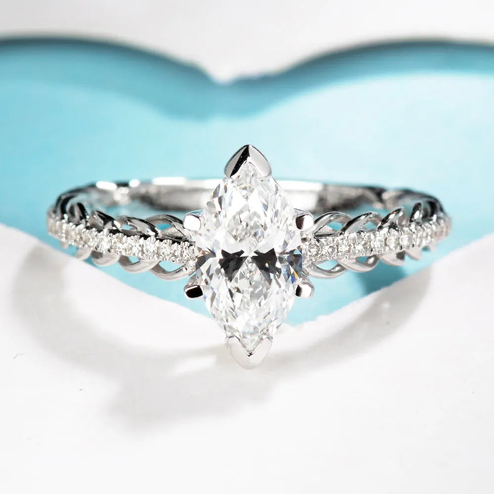 Marquise Cut GIA Diamond Engagement Weave Ring