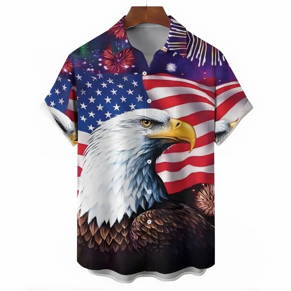 Men's American Flag Chest Pocket Short Sleeve Casual Shirt 2311000175