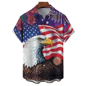 Men's American Flag Chest Pocket Short Sleeve Casual Shirt 2311000175
