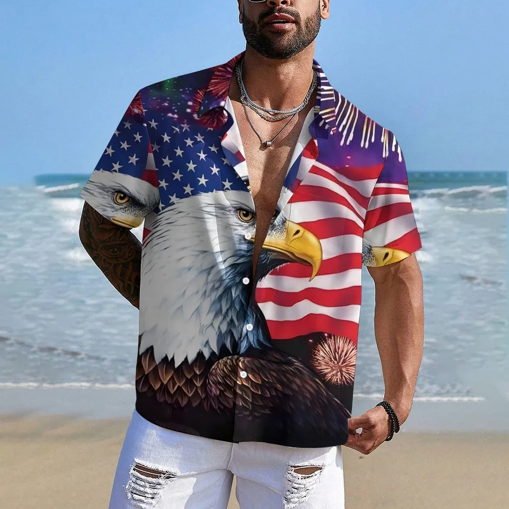 Men's American Flag Chest Pocket Short Sleeve Casual Shirt 2311000175