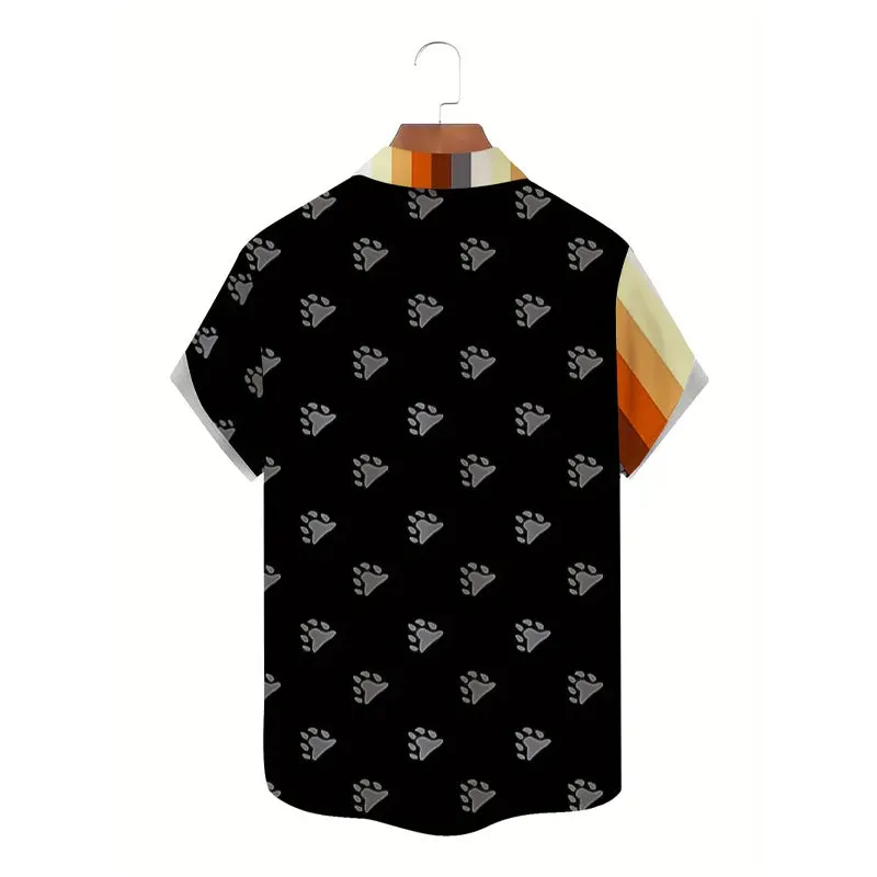 Men's Animal Paw & Contrast Color Stripes Print Shirt