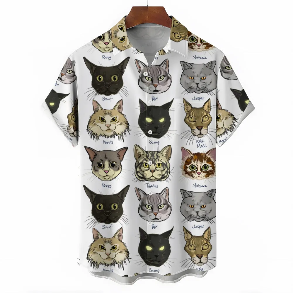 Men's Cat 3D Print Casual Short Sleeve Shirt 2405002335