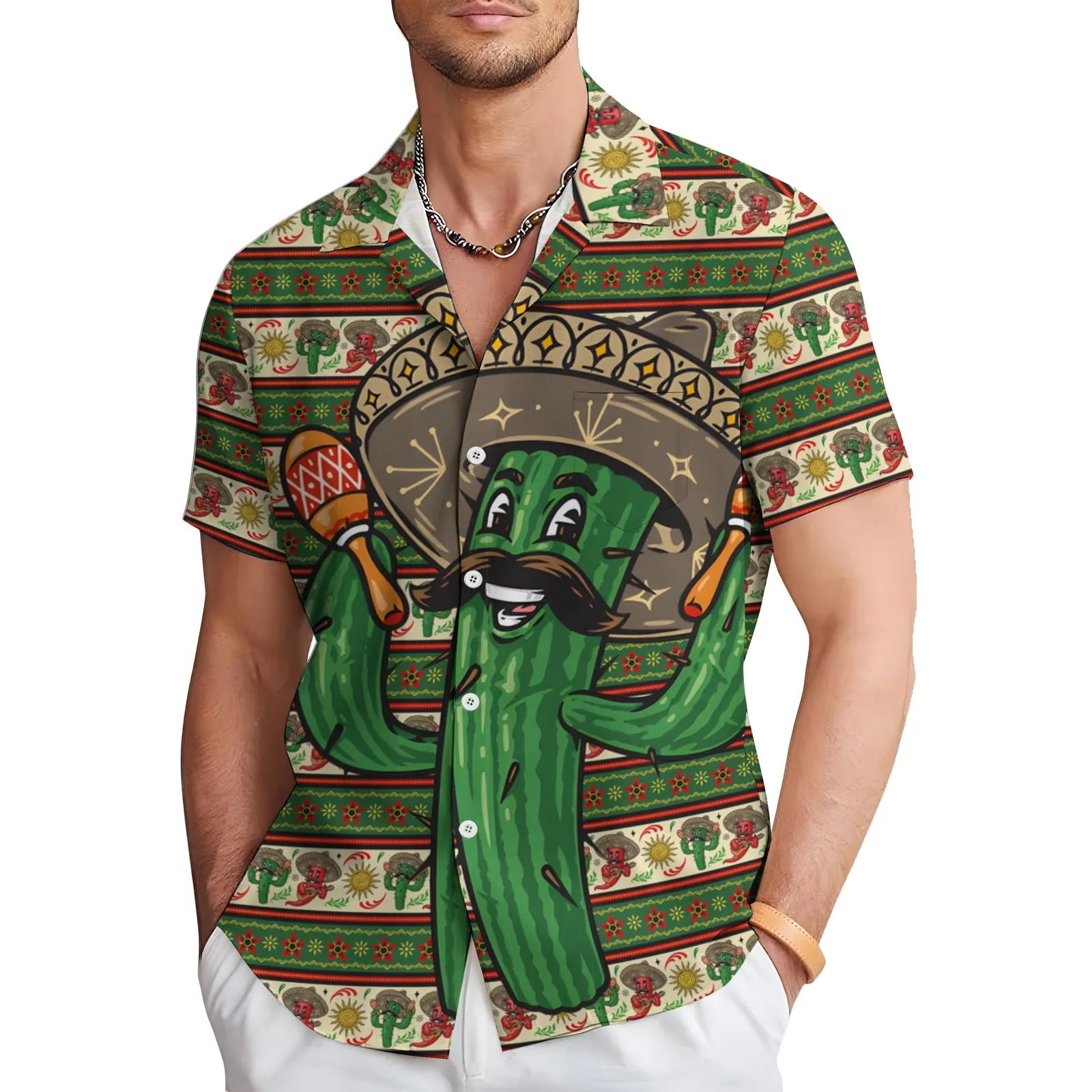 Men's Cinco De Mayo Mexico Chili Casual Short Sleeve Shirt 2404001061