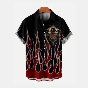 Men's Classic Flame Stripe Pattern Short Sleeve Shirt