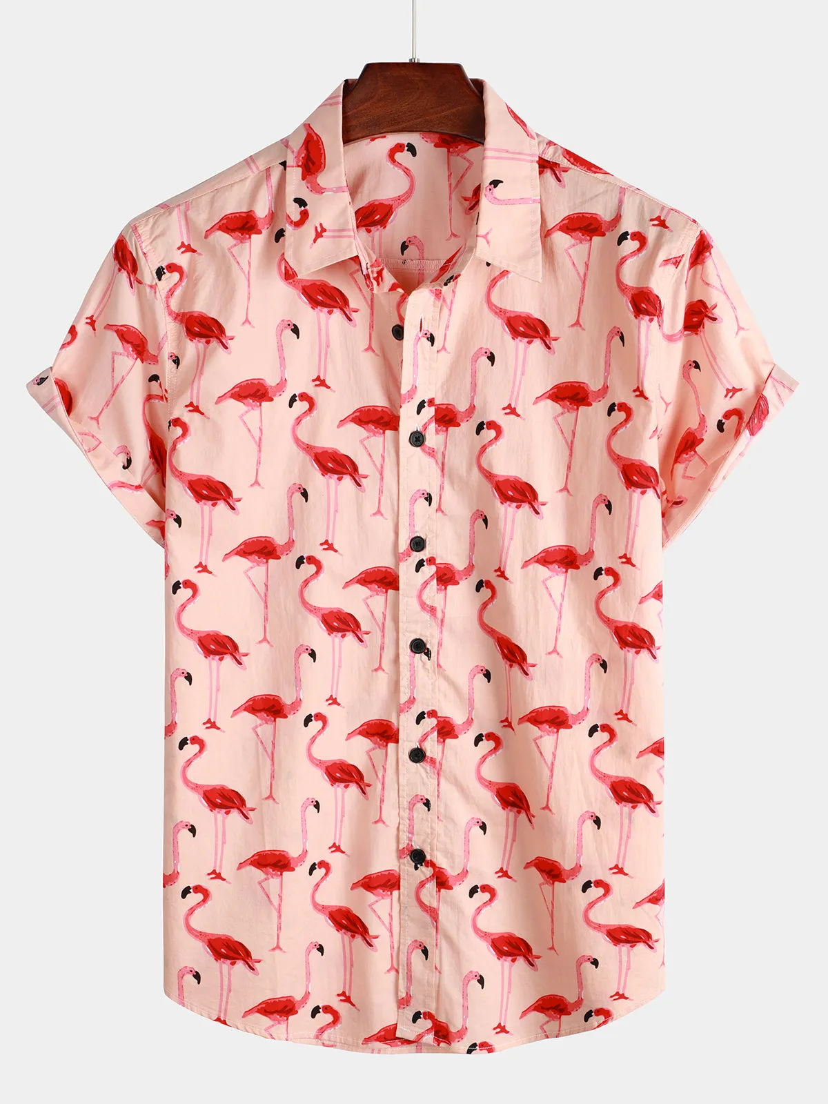 Men's Flamingo Print Short Sleeve Hawaiian Shirt
