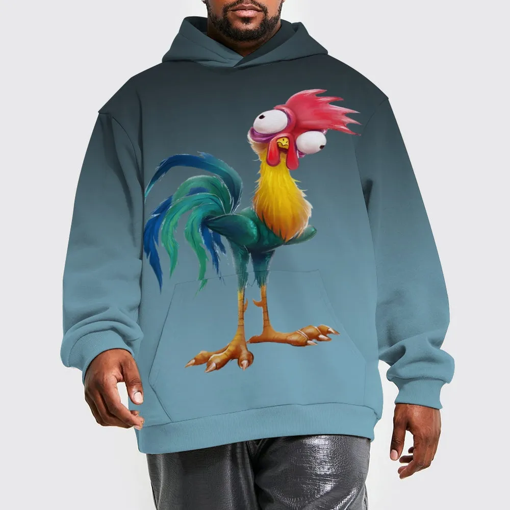 Men's Gradient Fun Rooster Casual Hooded Sweatshirt