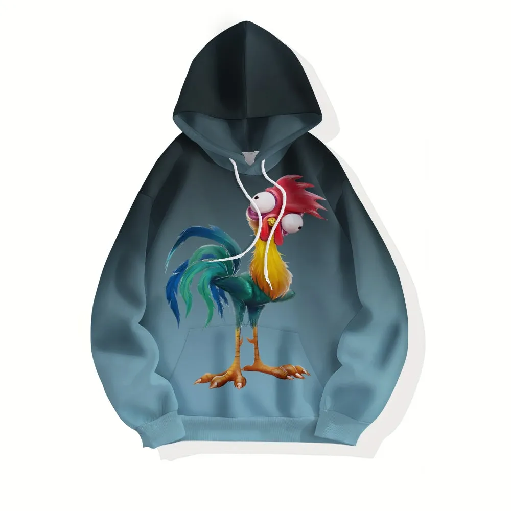 Men's Gradient Fun Rooster Casual Hooded Sweatshirt