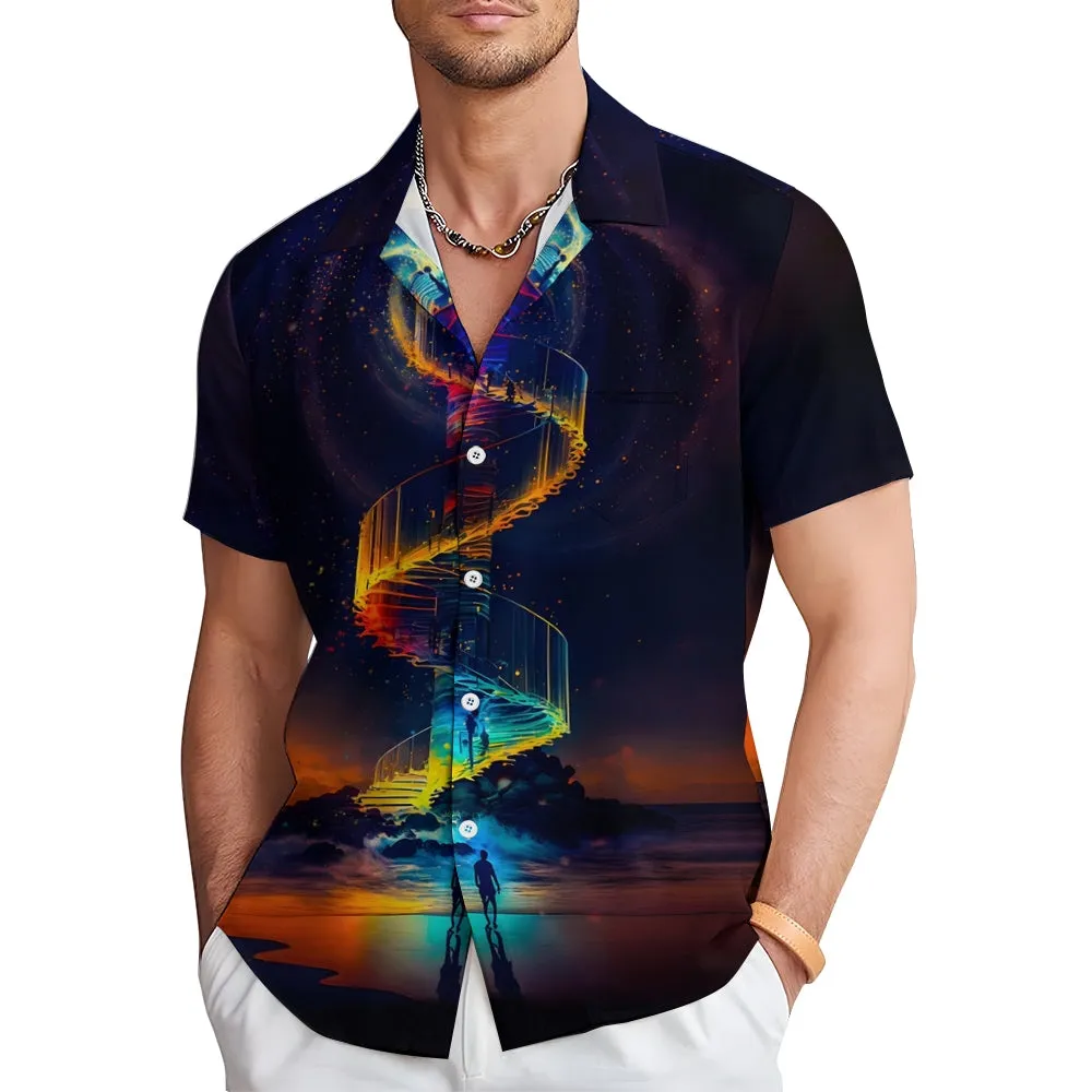 Men's Ladder To Sky Graphic Print Short Sleeve Shirt 2406002283