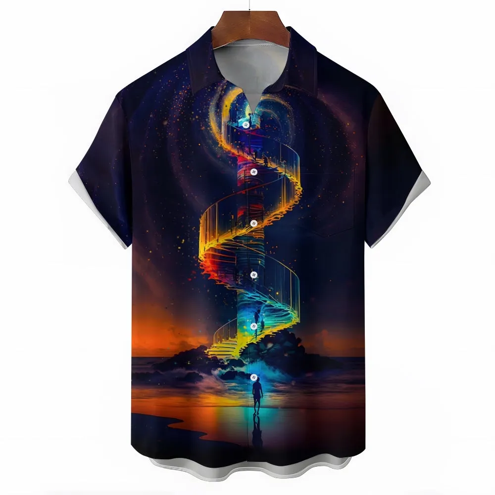 Men's Ladder To Sky Graphic Print Short Sleeve Shirt 2406002283