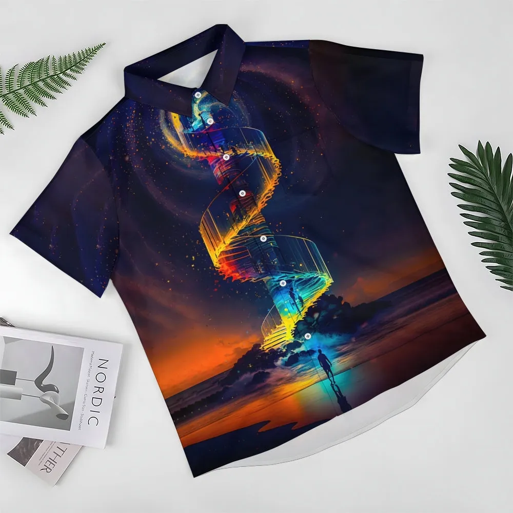 Men's Ladder To Sky Graphic Print Short Sleeve Shirt 2406002283