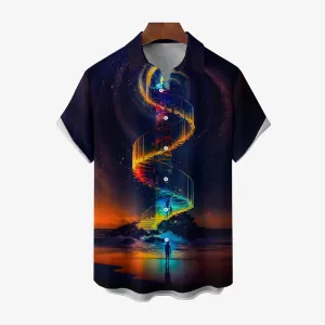 Men's Ladder To Sky Graphic Print Short Sleeve Shirt 2406002283