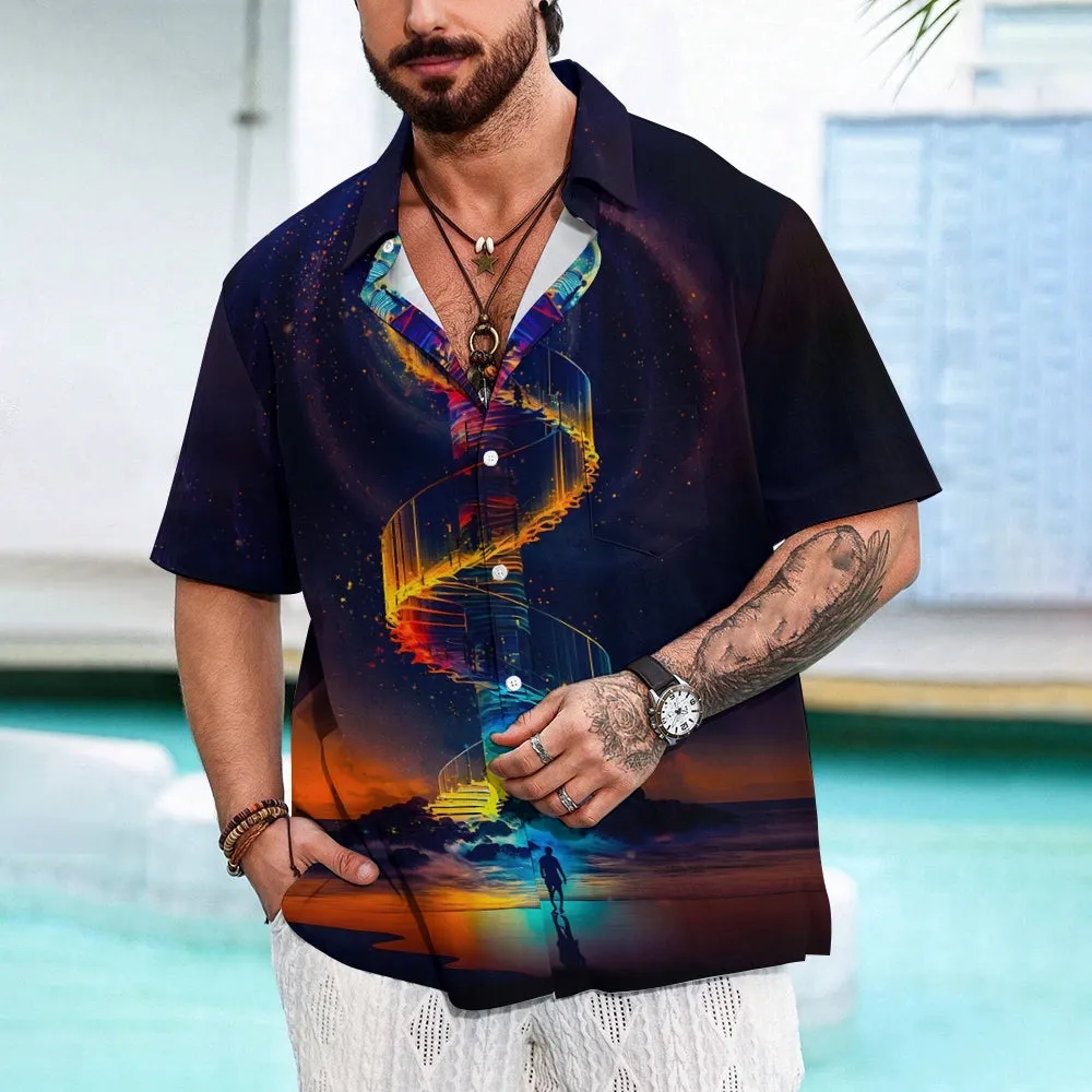 Men's Ladder To Sky Graphic Print Short Sleeve Shirt 2406002283