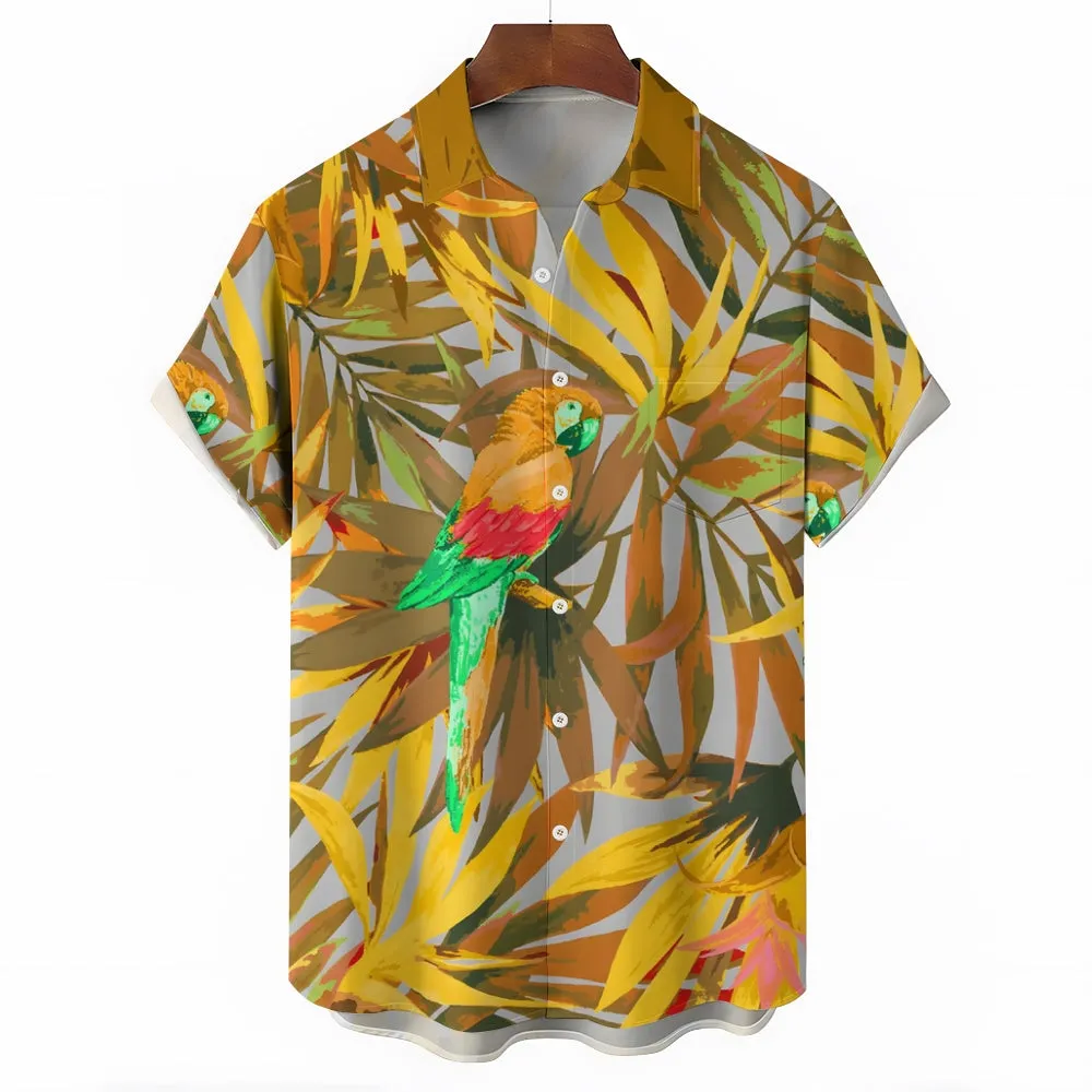 Men's  Parrot Print Hawaiian Casual Short Sleeve Shirt 2404000289