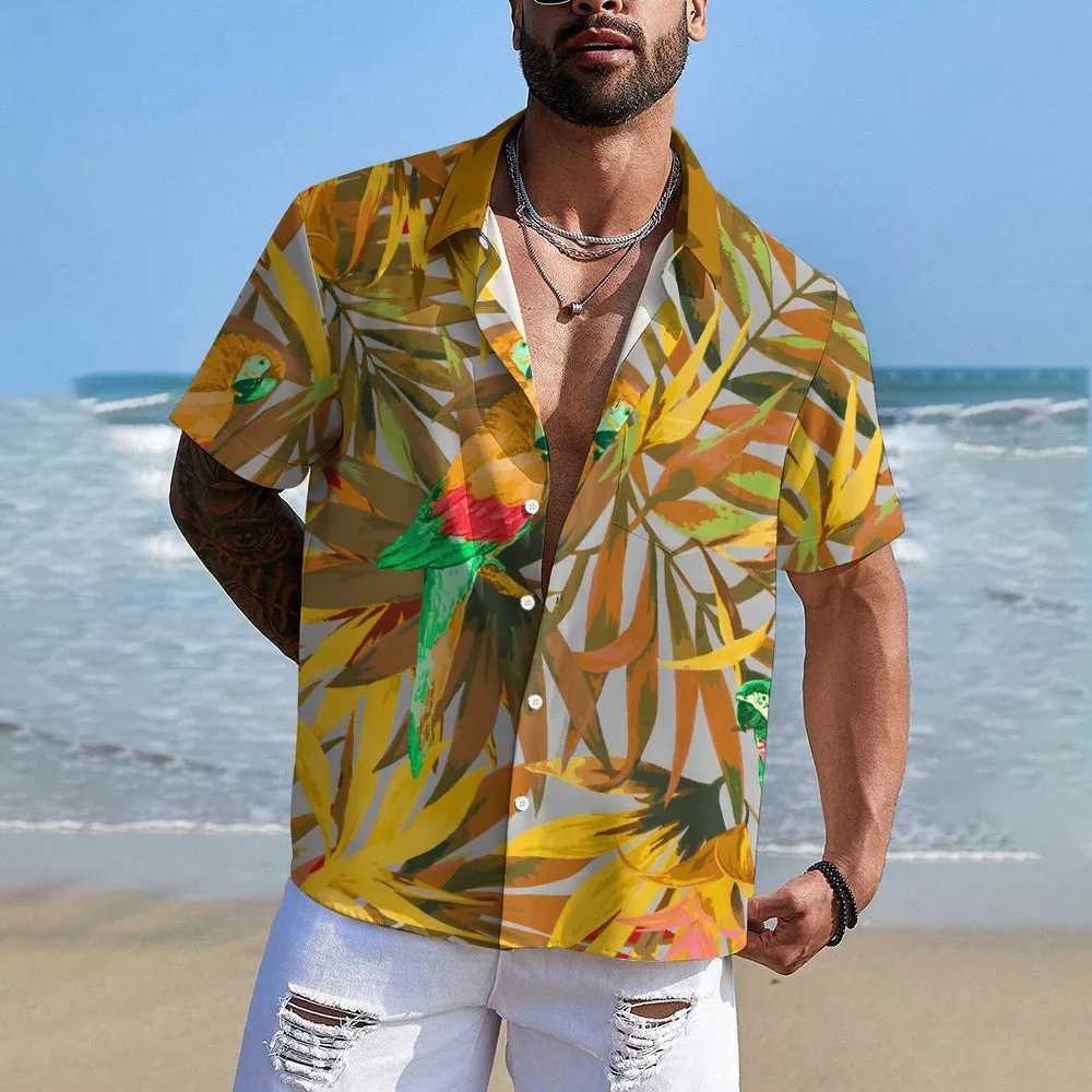 Men's  Parrot Print Hawaiian Casual Short Sleeve Shirt 2404000289