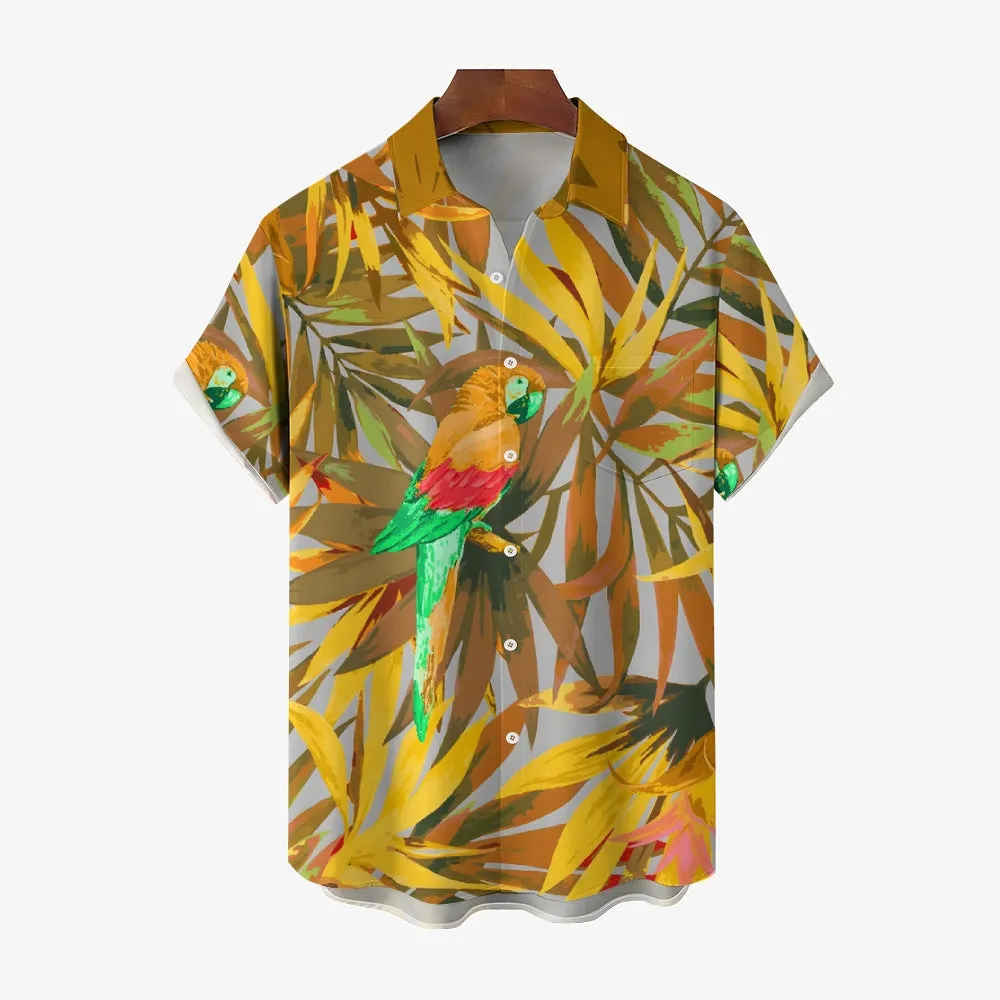 Men's  Parrot Print Hawaiian Casual Short Sleeve Shirt 2404000289