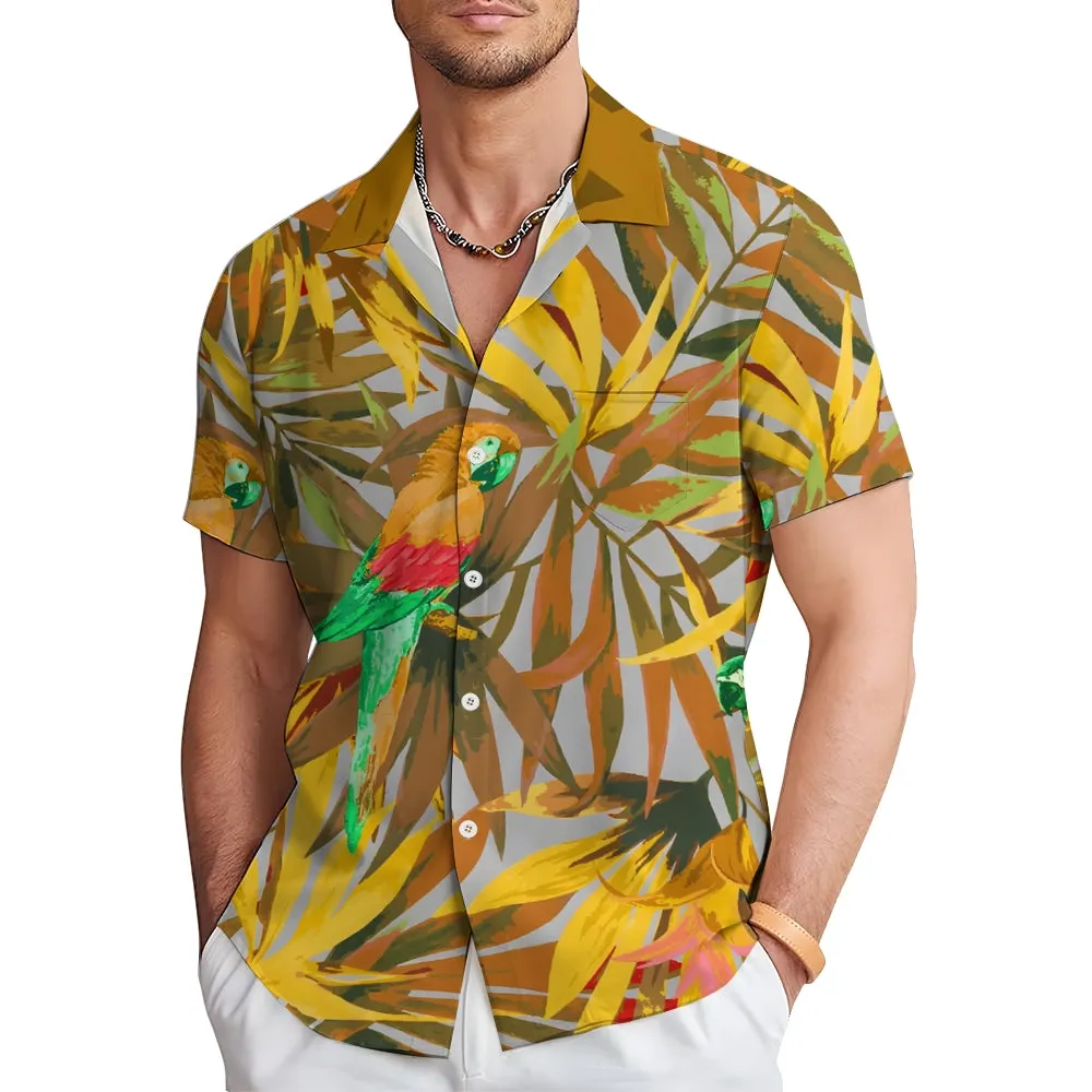 Men's  Parrot Print Hawaiian Casual Short Sleeve Shirt 2404000289
